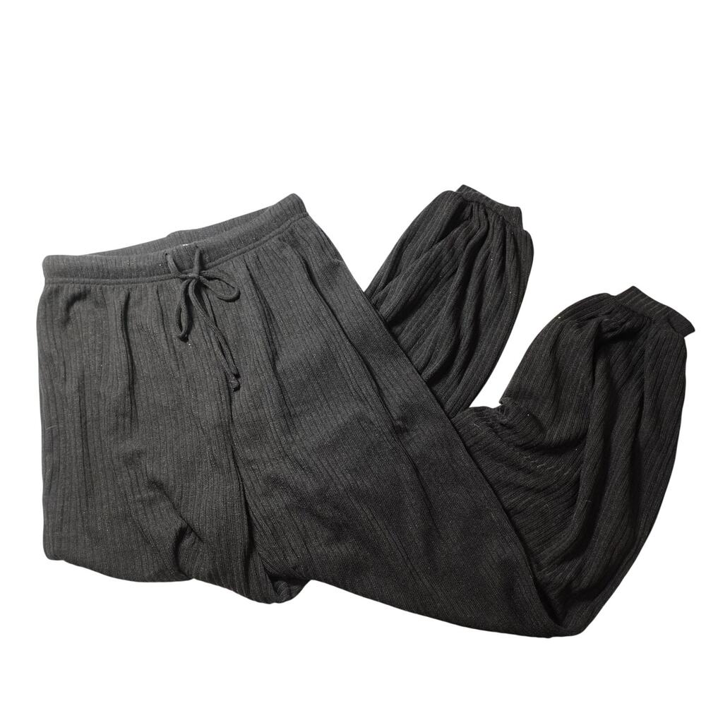 Hyfve Black Draw String Ribbed Genie / Harem Pants with Cuffed pant legs